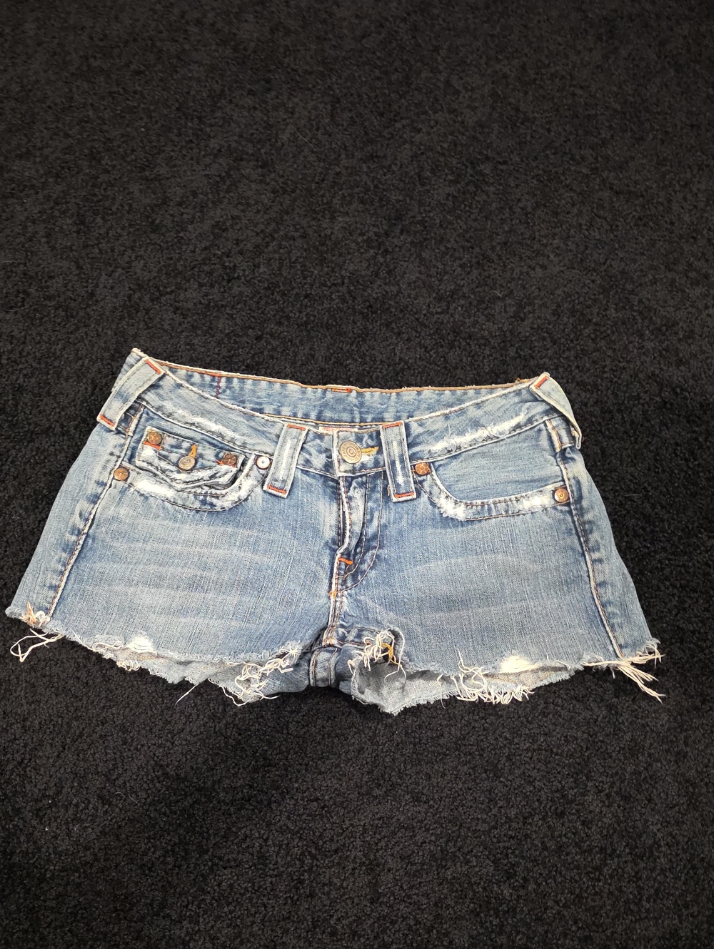 TRUE RELIGION VINTAGE Distressed Light Blue Denim Cutoff Shorts